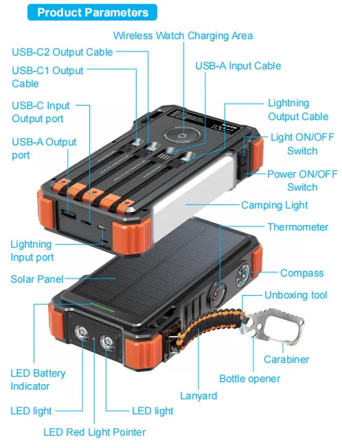 Power Bank Solar Resistente con Linterna LED