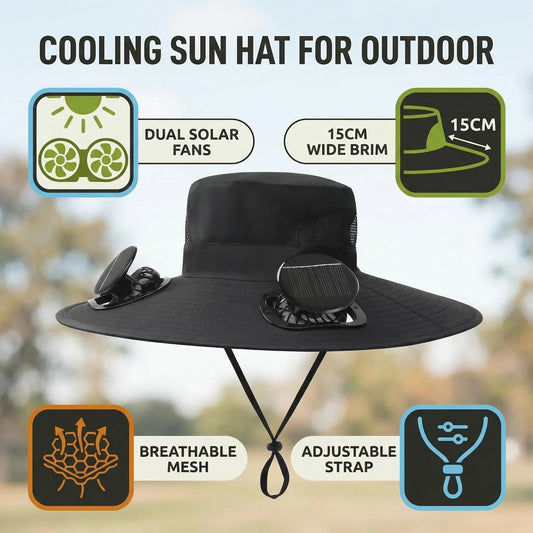 Sombrero de Sol con Ventiladores Solares Dobles