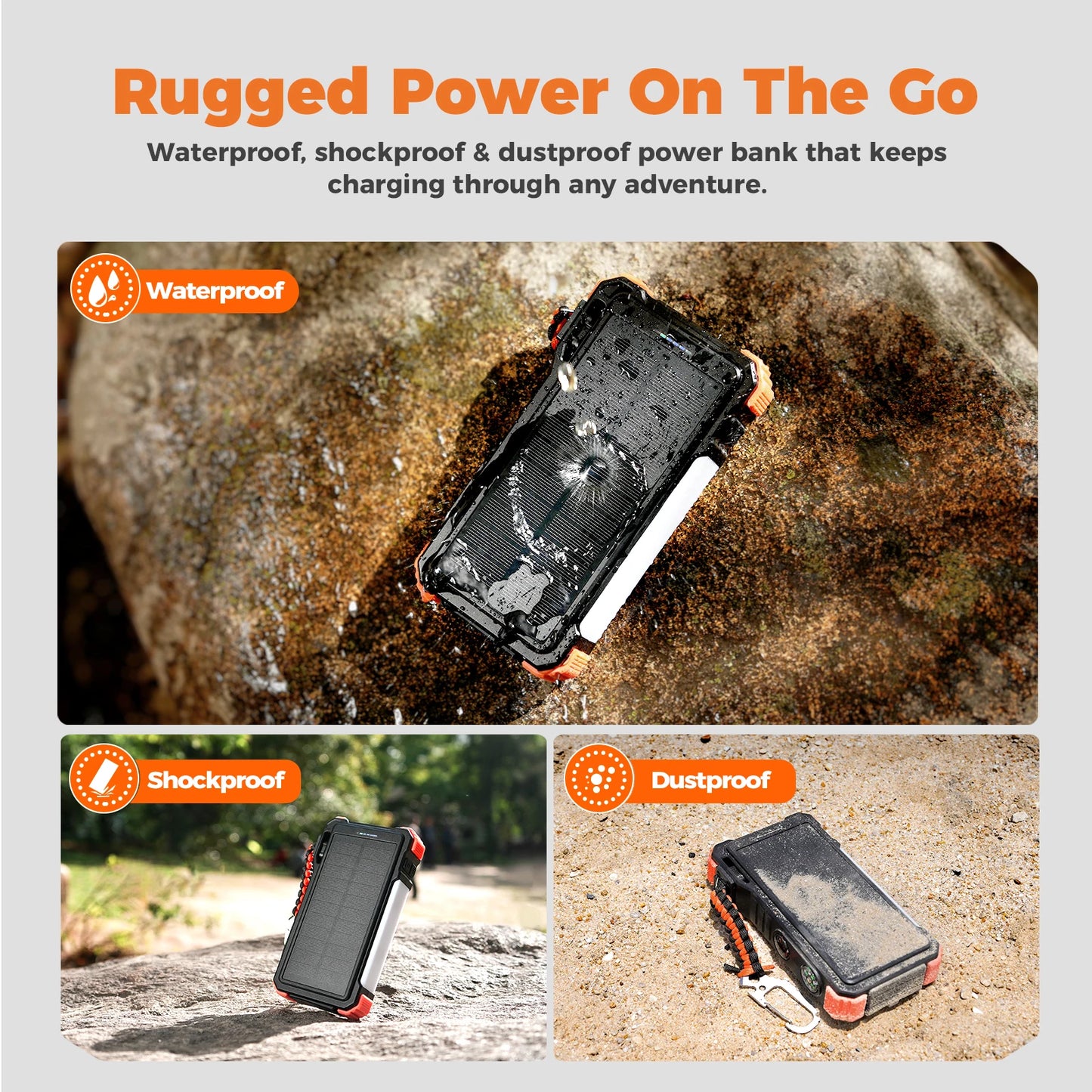 Power Bank Solar Resistente con Linterna LED