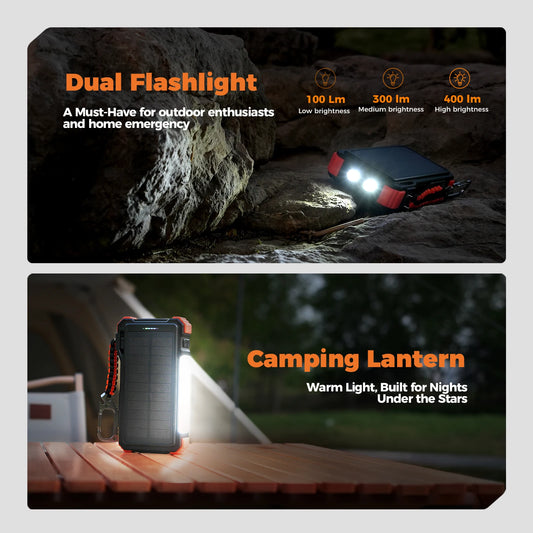 Power Bank Solar Resistente con Linterna LED